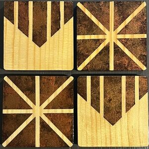 Bronze Galaxy Abstract Geometric Wood Coasters Set (Sammie Rae’s Design Vortex)